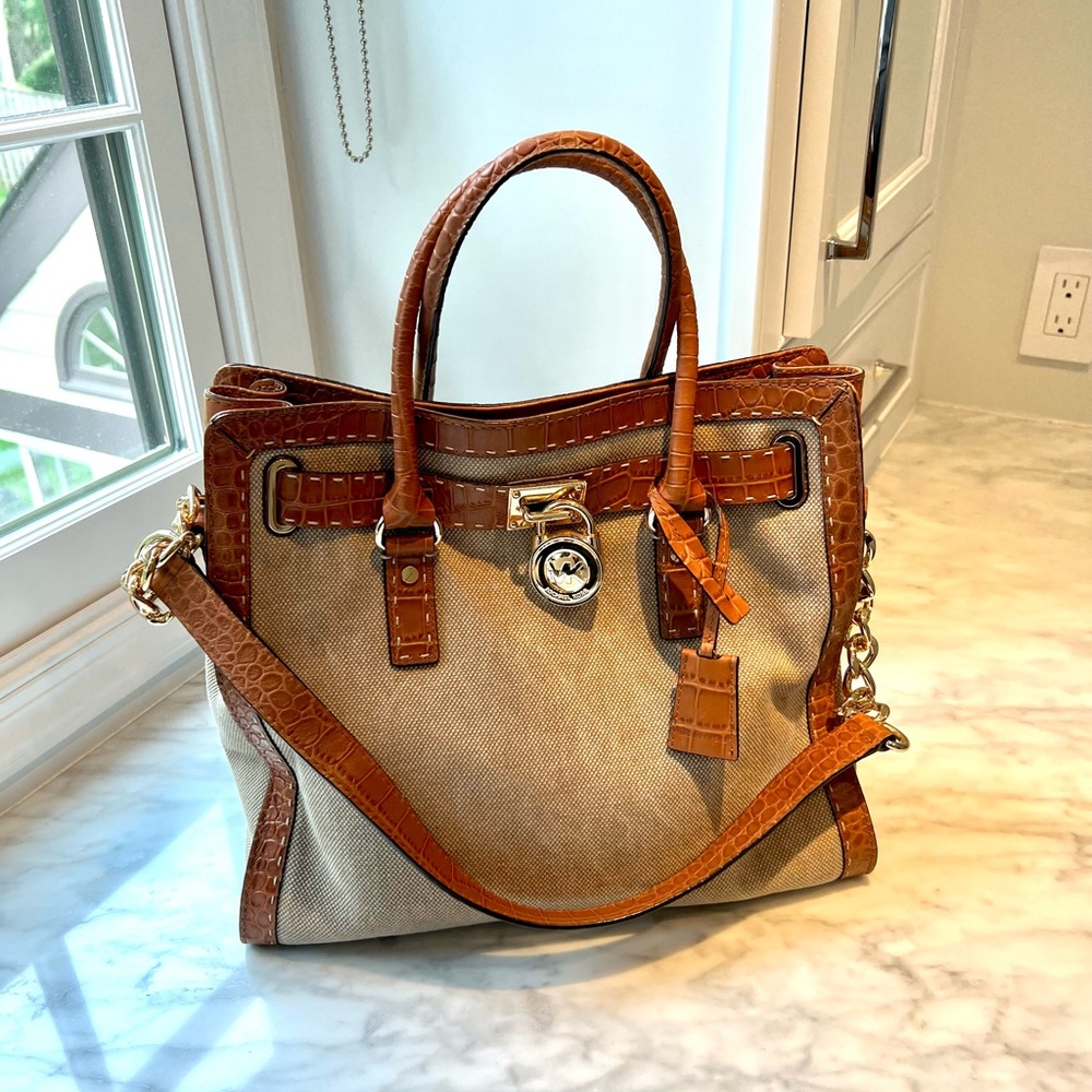 Michael Kors Canvas and Croc Trim Satchel